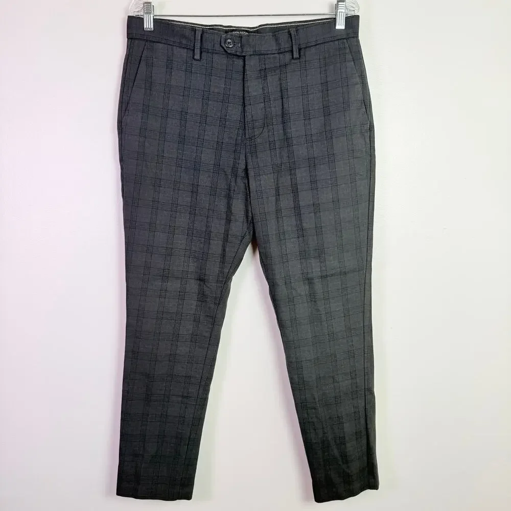 Banana Republic Slim Tapered Gray Plaid Pants Mens 32x30 Preppy Grunge Gothic